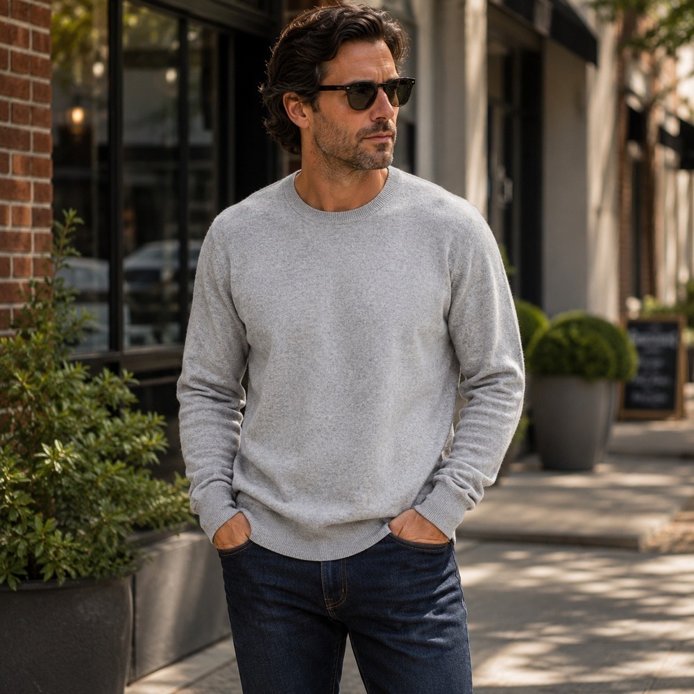 Robert Talbott 100% Merino Wool Sweater XL Gray Textured Crewneck Minimalist